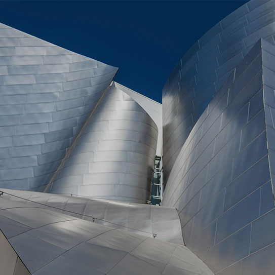 The Galvalume Steel exterior of the Walt Disney Concert Hall by Frank Ghery