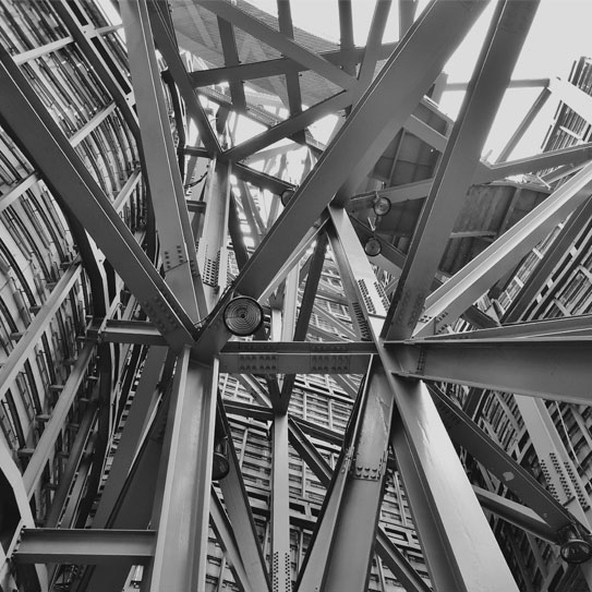 black and white image of steel construction