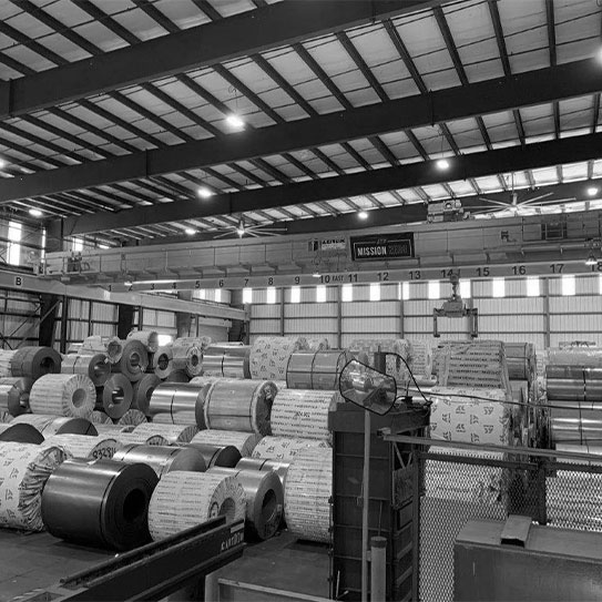 black and white image of inventory in majestic steel tampa location