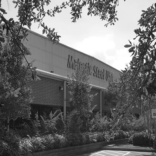 black and white exterior image of the majestic steel houston location