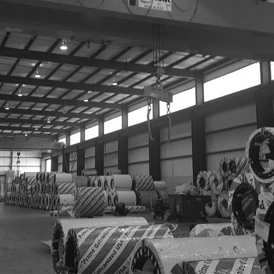 black and white image of inventory in majestic steel houston location