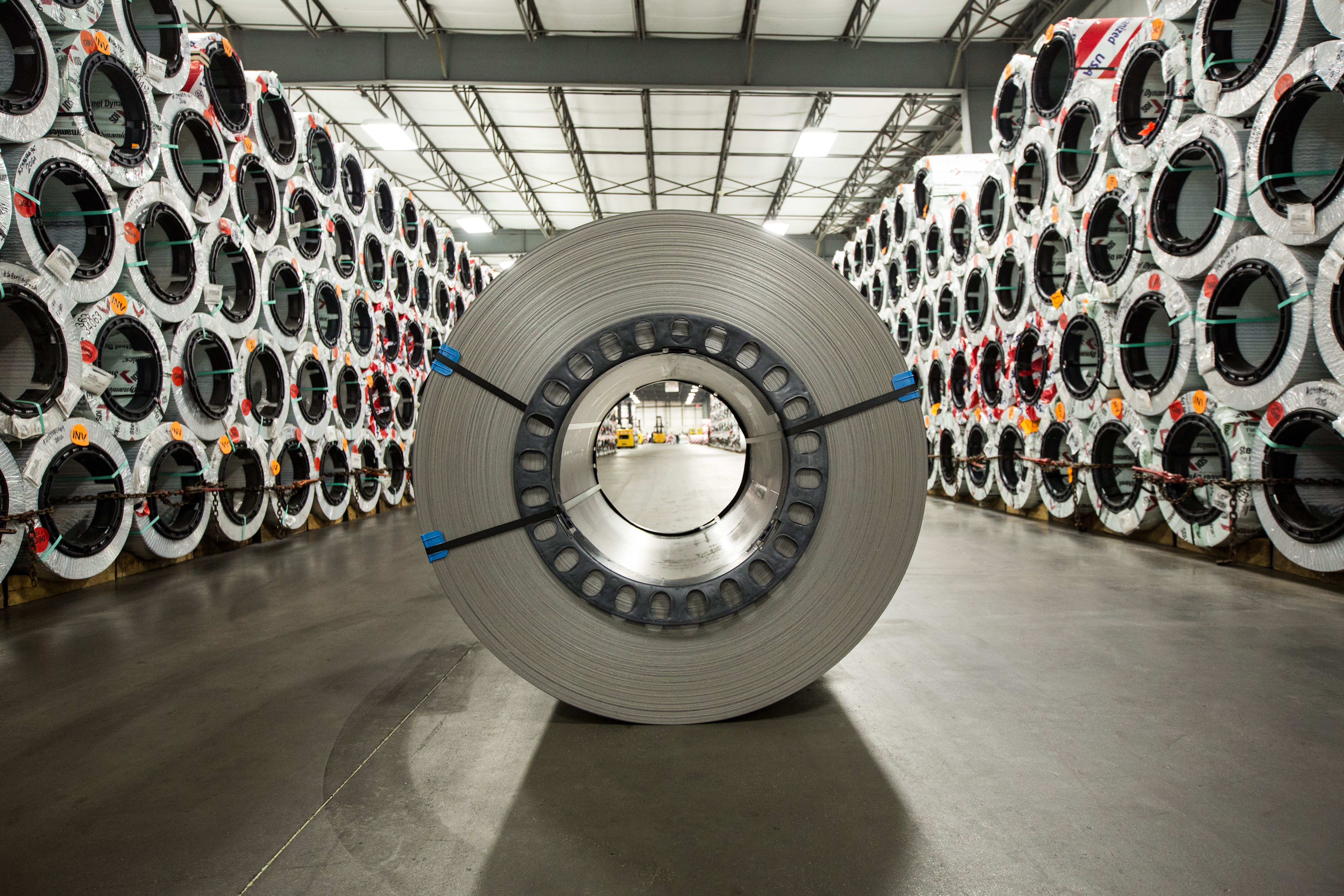 Coils of Recycled Steel in a warehouse